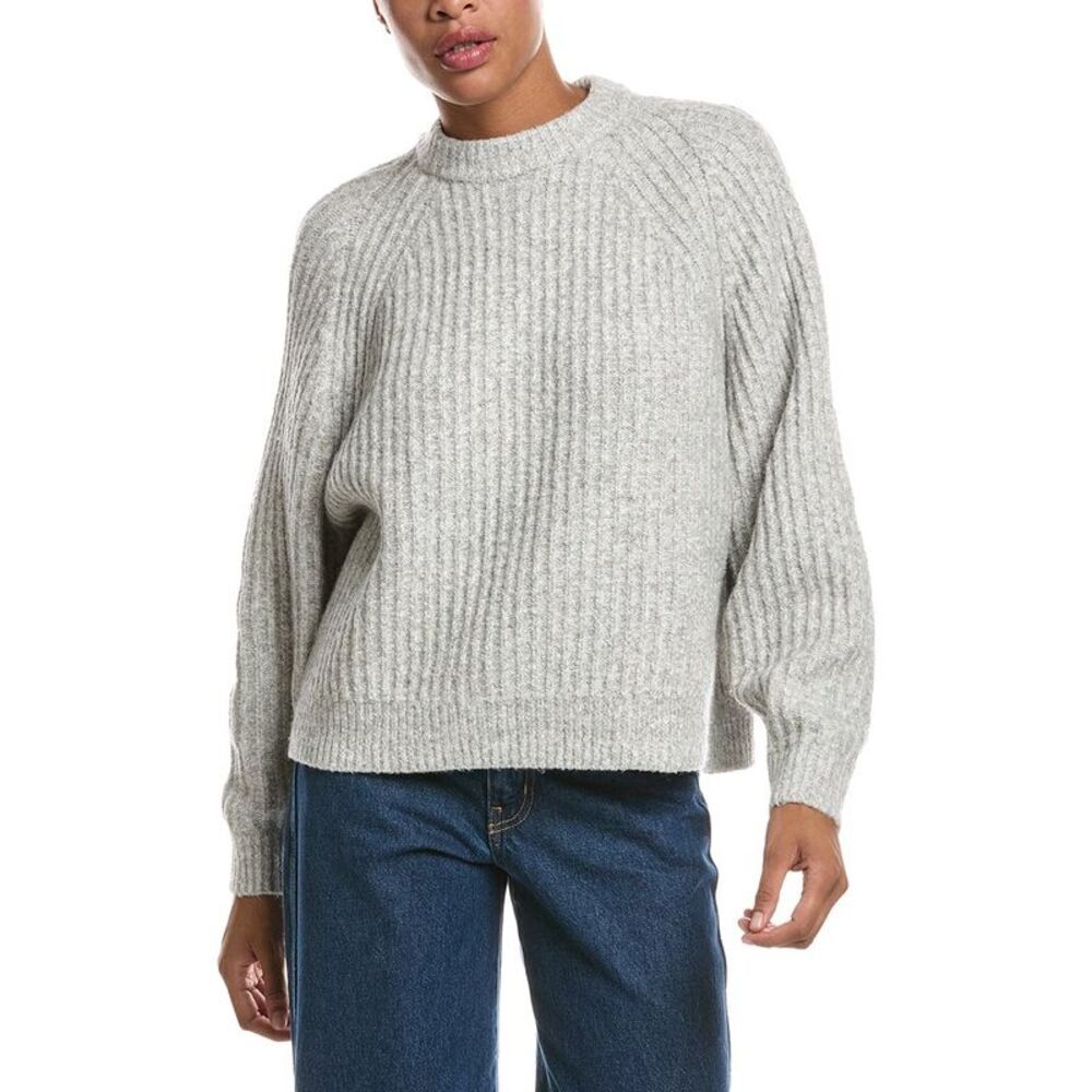 Madewell Womens  Ribbed Wool-Blend Sweater, Grey